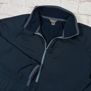 Eddie‎ Bauer Womens Pullover Fleece Blue 1/2 Zip Flare Hem Thumb Holes Running